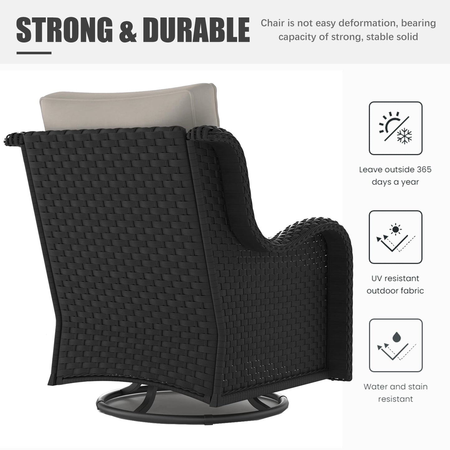 LayinSun 3 - Piece Curved Armrest Wicker Swivel Glider Lounge Chairs Set