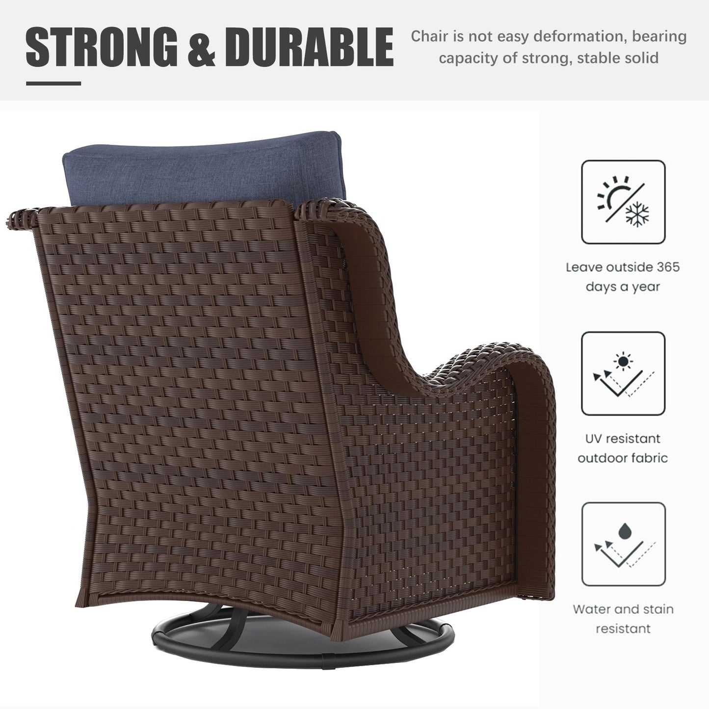 LayinSun 3 - Piece Curved Armrest Wicker Swivel Glider Lounge Chairs Set