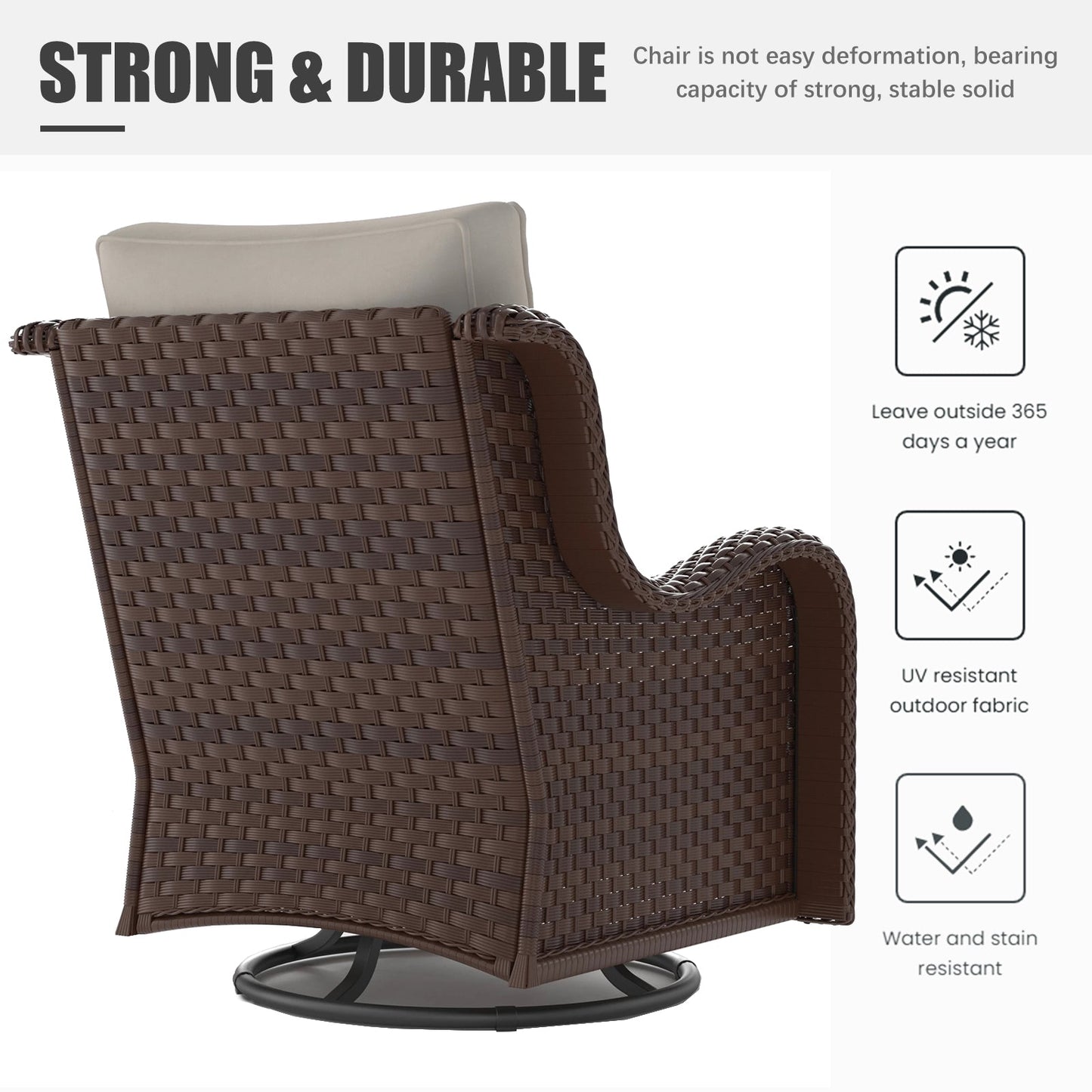 LayinSun 3 - Piece Curved Armrest Wicker Swivel Glider Lounge Chairs Set