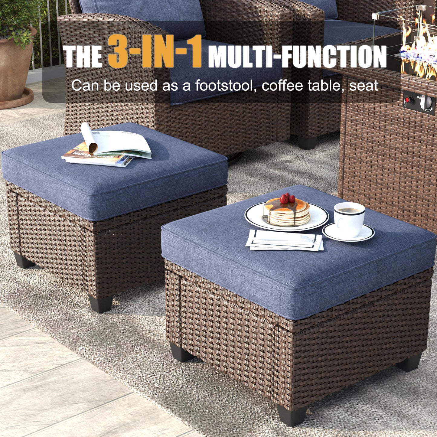LayinSun 5 Pieces Traditional Patio Furniture Set with Wicker Swivel Chairs