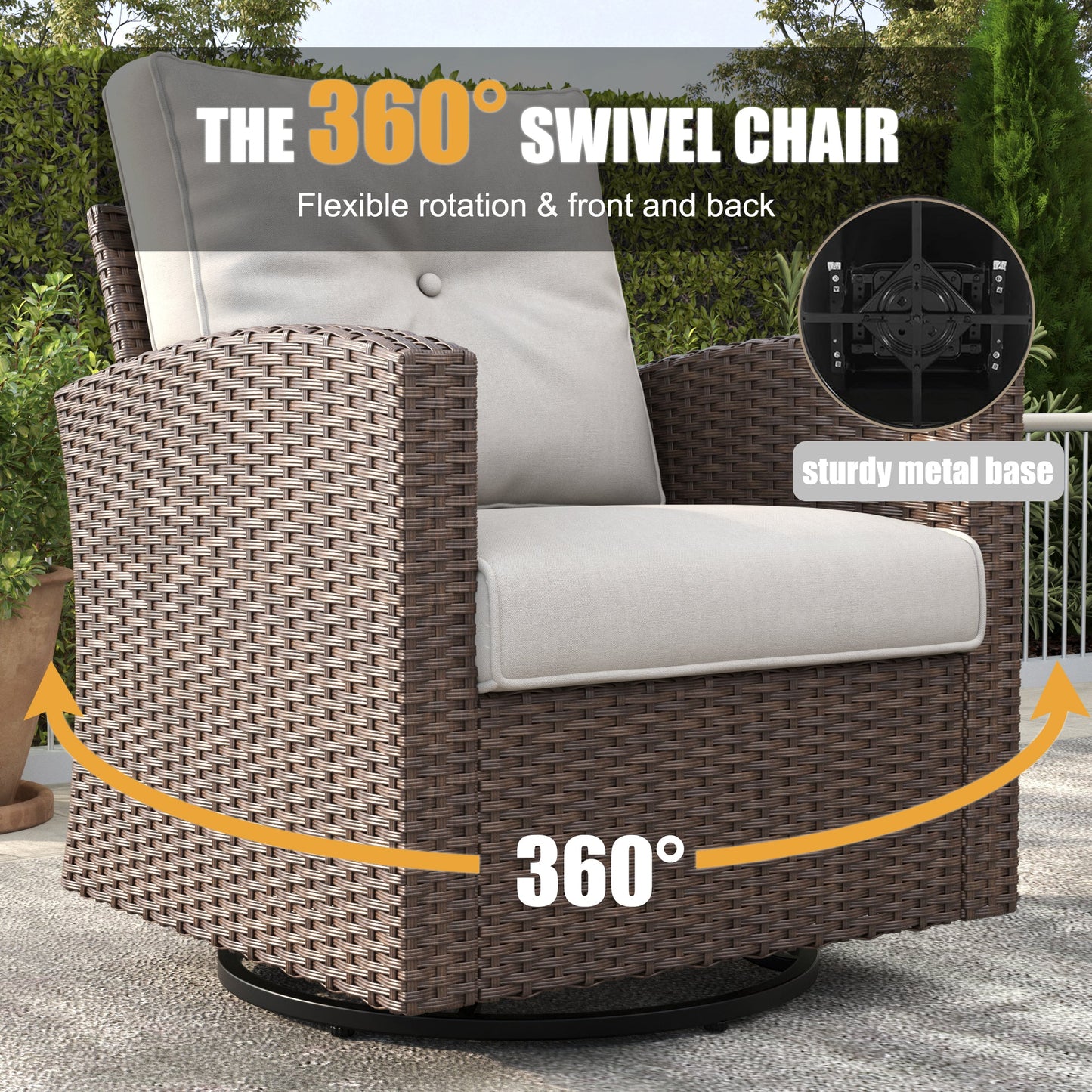 LayinSun 5 Pieces Traditional Patio Furniture Set with Wicker Swivel Chairs