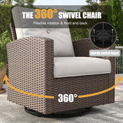 LayinSun 5 Pieces Traditional Patio Furniture Set with Wicker Swivel Chairs