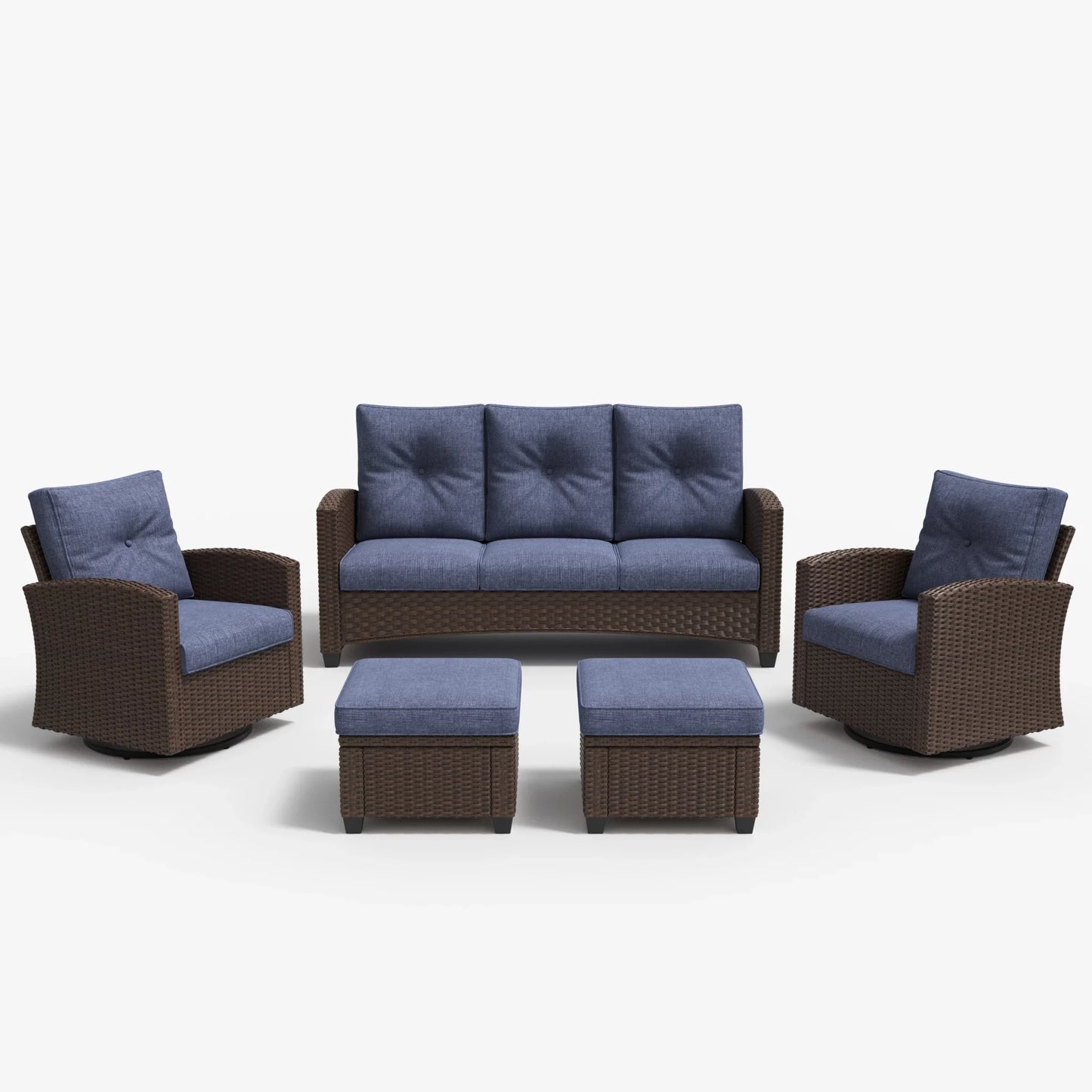 LayinSun 5 Pieces Traditional Patio Furniture Set with Wicker Swivel Chairs