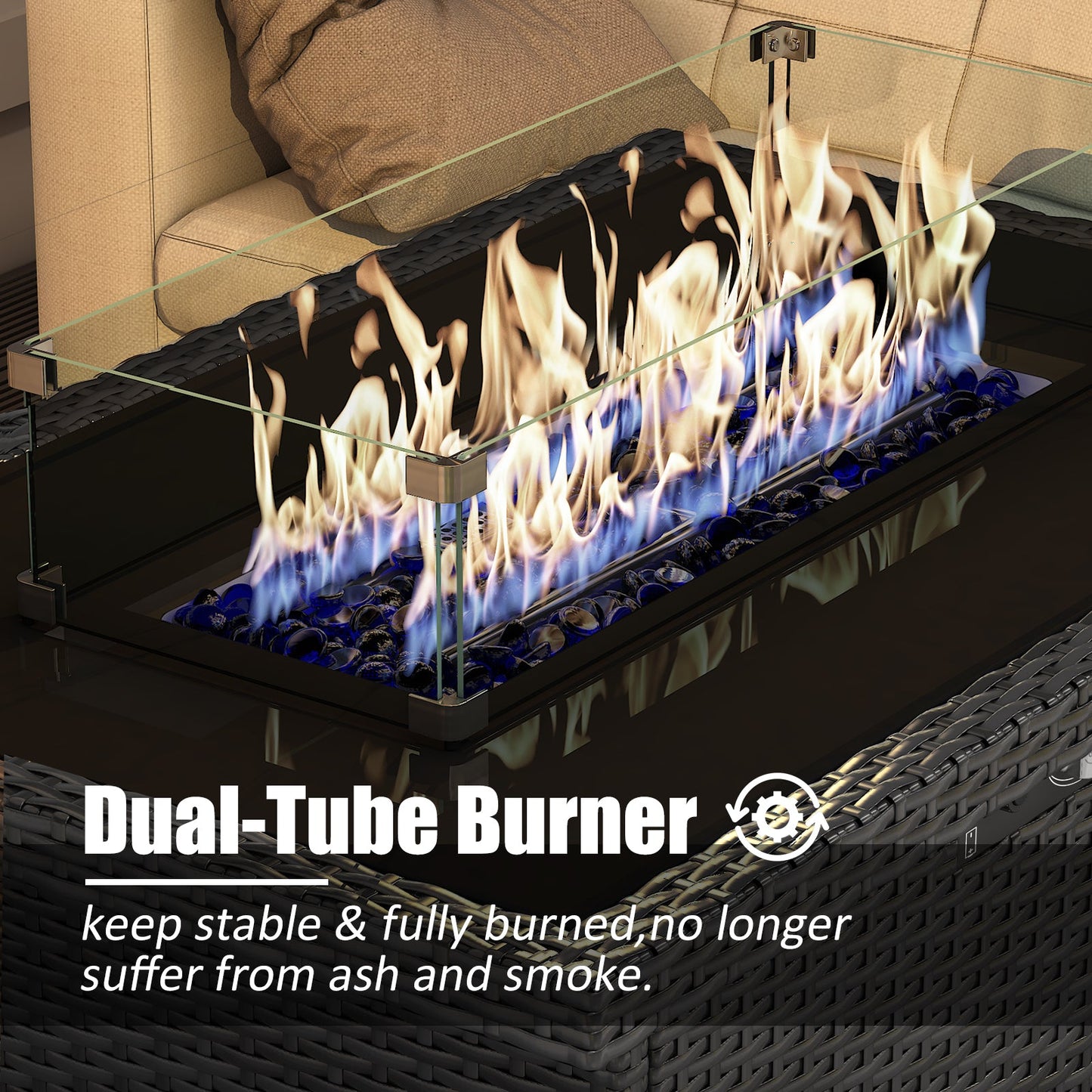 LayinSun 44-Inch Propane Gas Rectangle Fire Pit Table 55000 BTU Firepits for Outside
