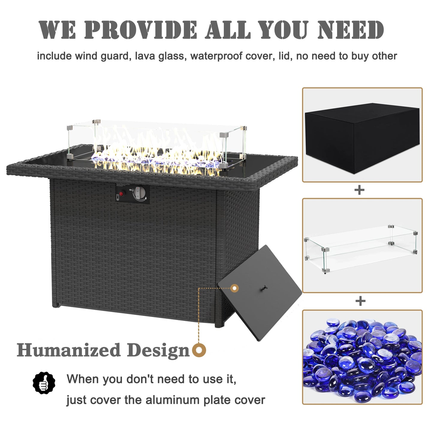 LayinSun 44-Inch Propane Gas Rectangle Fire Pit Table 55000 BTU Firepits for Outside