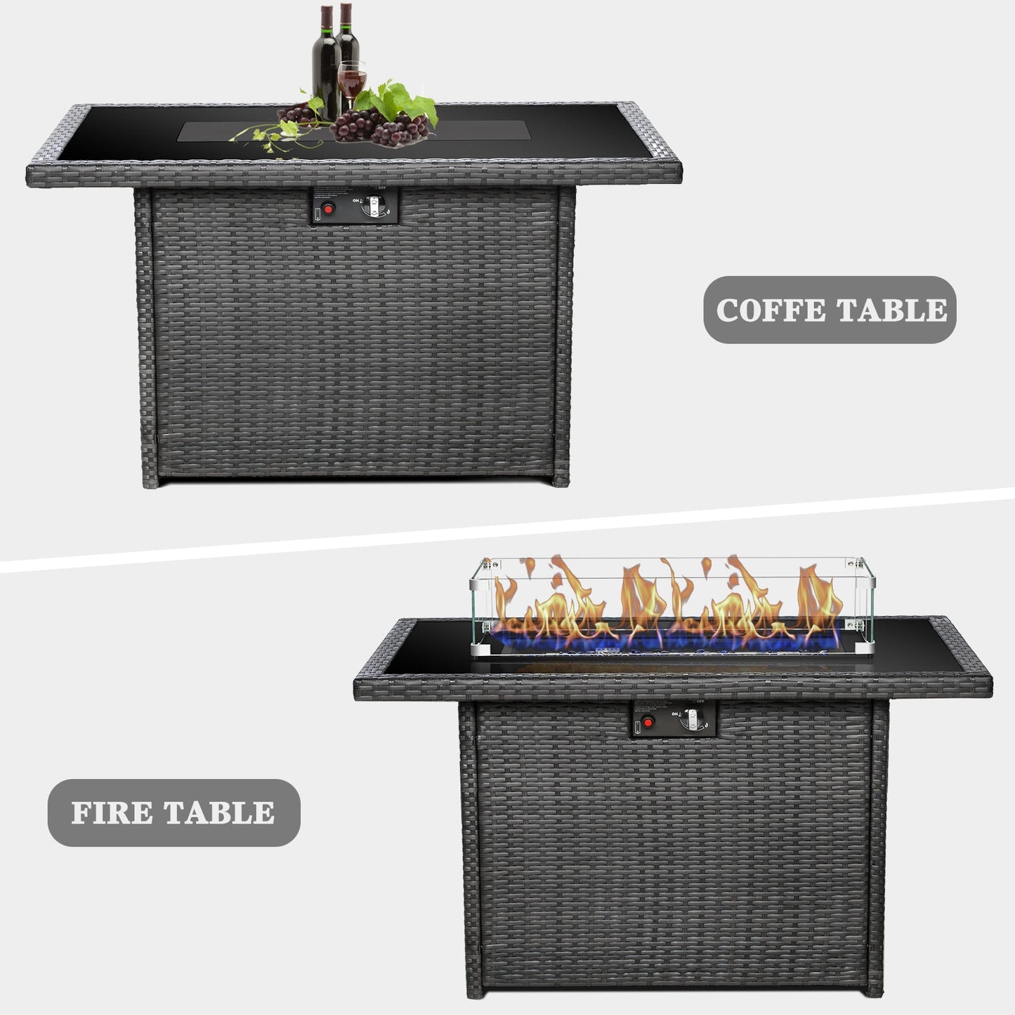 LayinSun 44-Inch Propane Gas Rectangle Fire Pit Table 55000 BTU Firepits for Outside