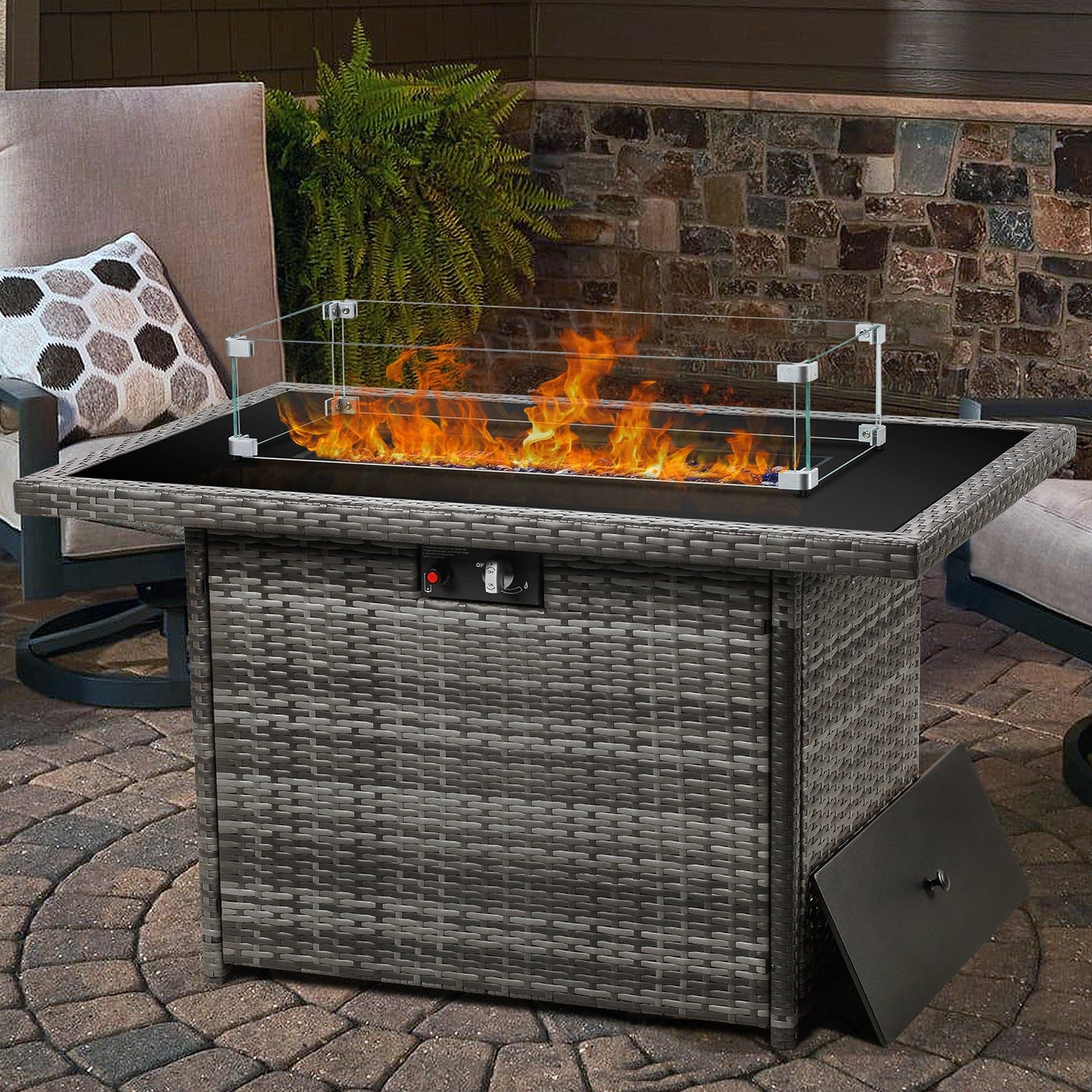LayinSun 44-Inch Propane Gas Rectangle Fire Pit Table 55000 BTU Firepits for Outside