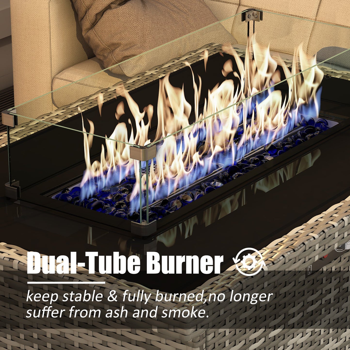 LayinSun 44-Inch Propane Gas Rectangle Fire Pit Table 55000 BTU Firepits for Outside