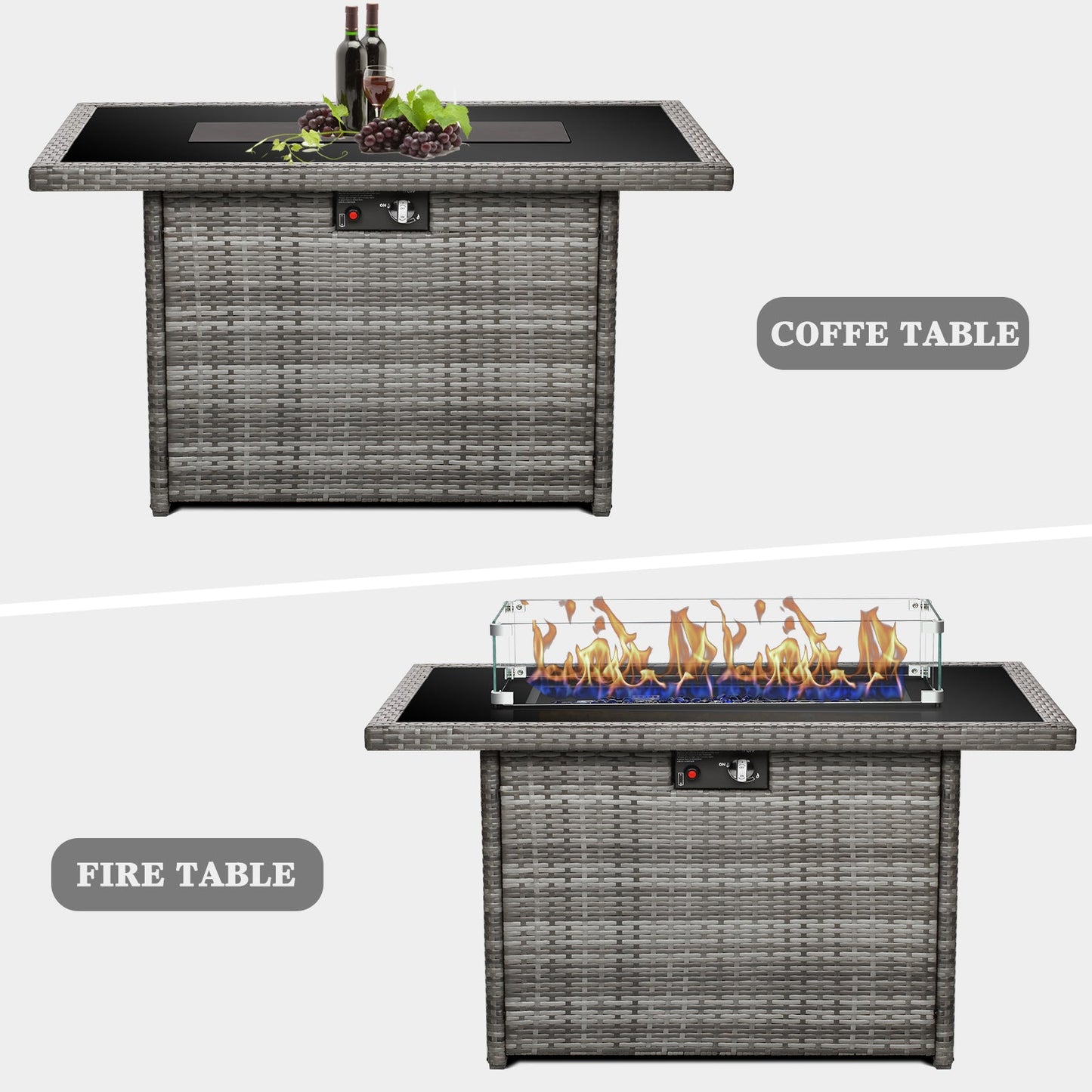 LayinSun 44-Inch Propane Gas Rectangle Fire Pit Table 55000 BTU Firepits for Outside
