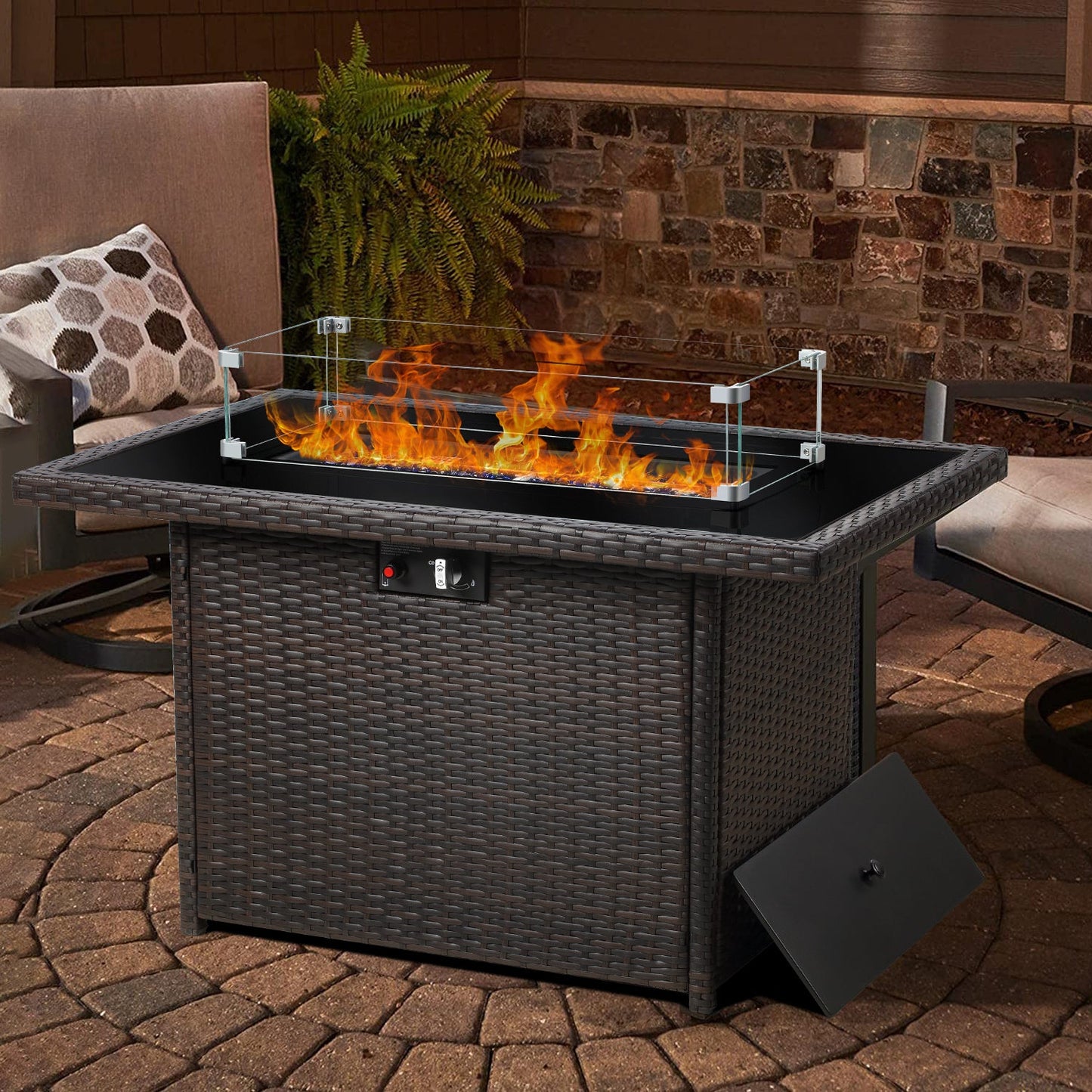 LayinSun 44-Inch Propane Gas Rectangle Fire Pit Table 55000 BTU Firepits for Outside