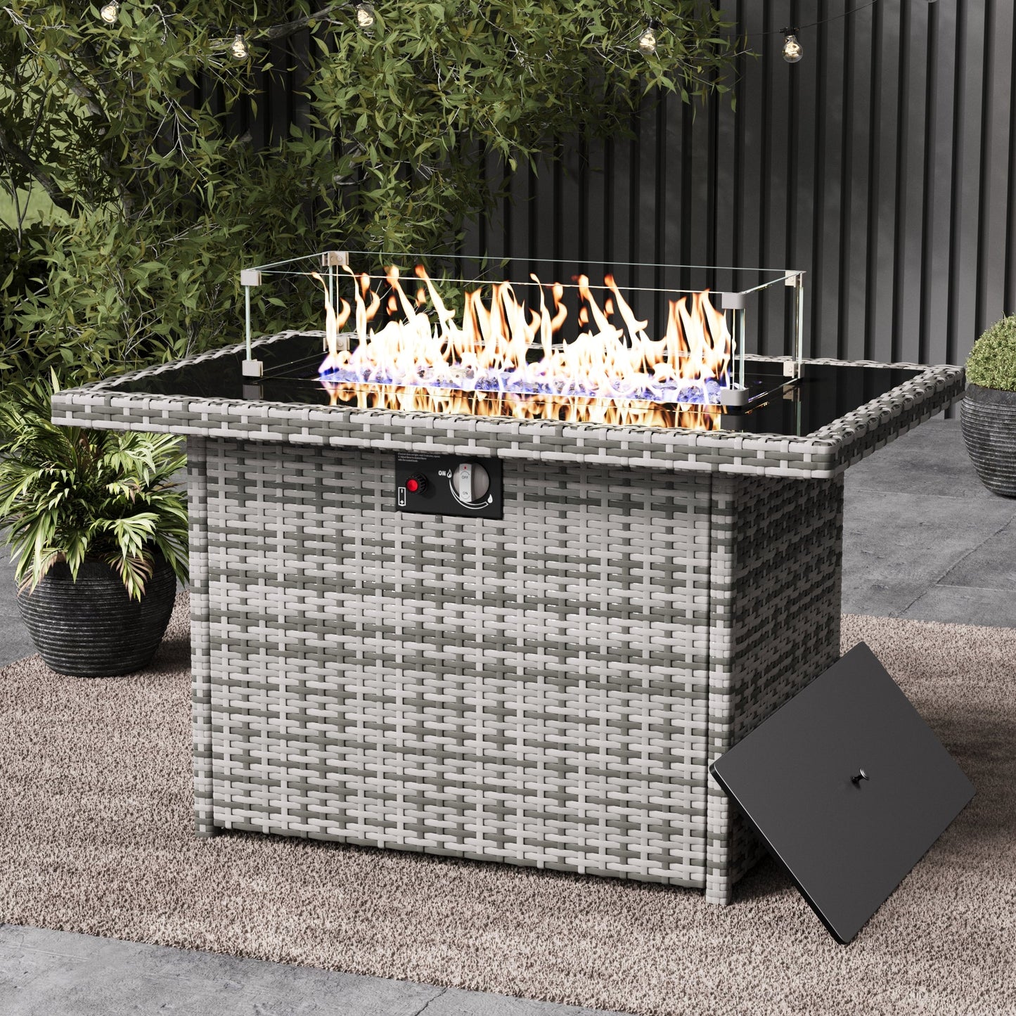 LayinSun 44-Inch Propane Gas Rectangle Fire Pit Table 55000 BTU Firepits for Outside