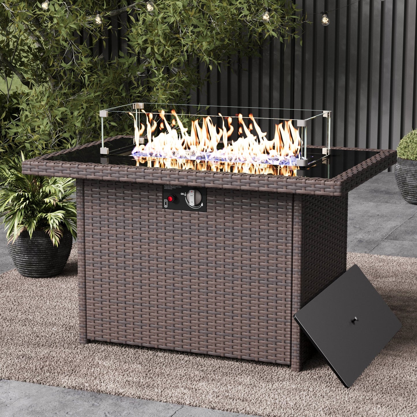 LayinSun 44-Inch Propane Gas Rectangle Fire Pit Table 55000 BTU Firepits for Outside