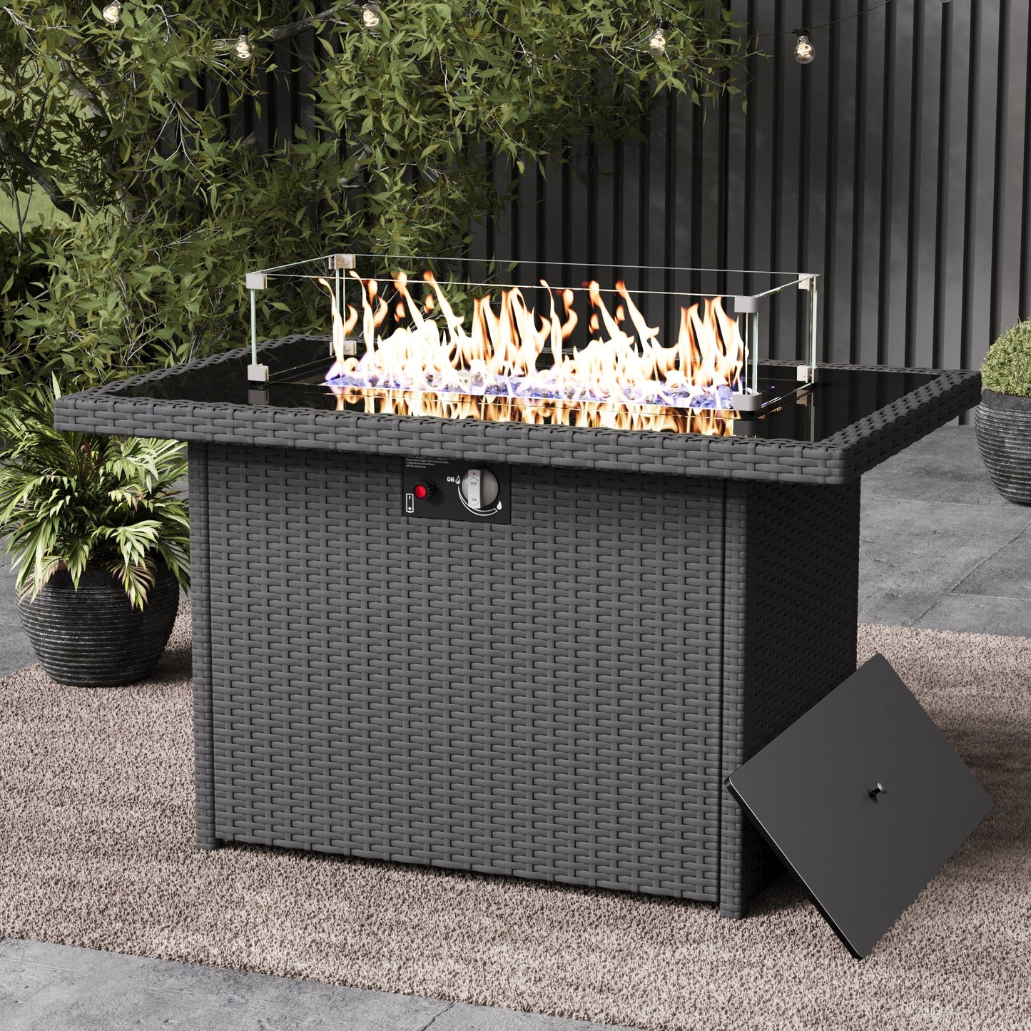 LayinSun 44-Inch Propane Gas Rectangle Fire Pit Table 55000 BTU Firepits for Outside