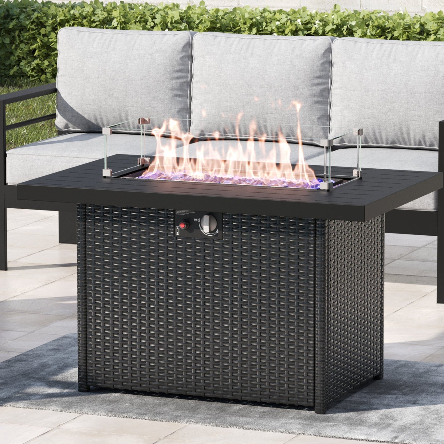LayinSun 44-Inch Propane Gas Rectangle Fire Pit Table - Aluminum Tabletop