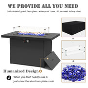 LayinSun 44-Inch Propane Gas Rectangle Fire Pit Table - Aluminum Tabletop