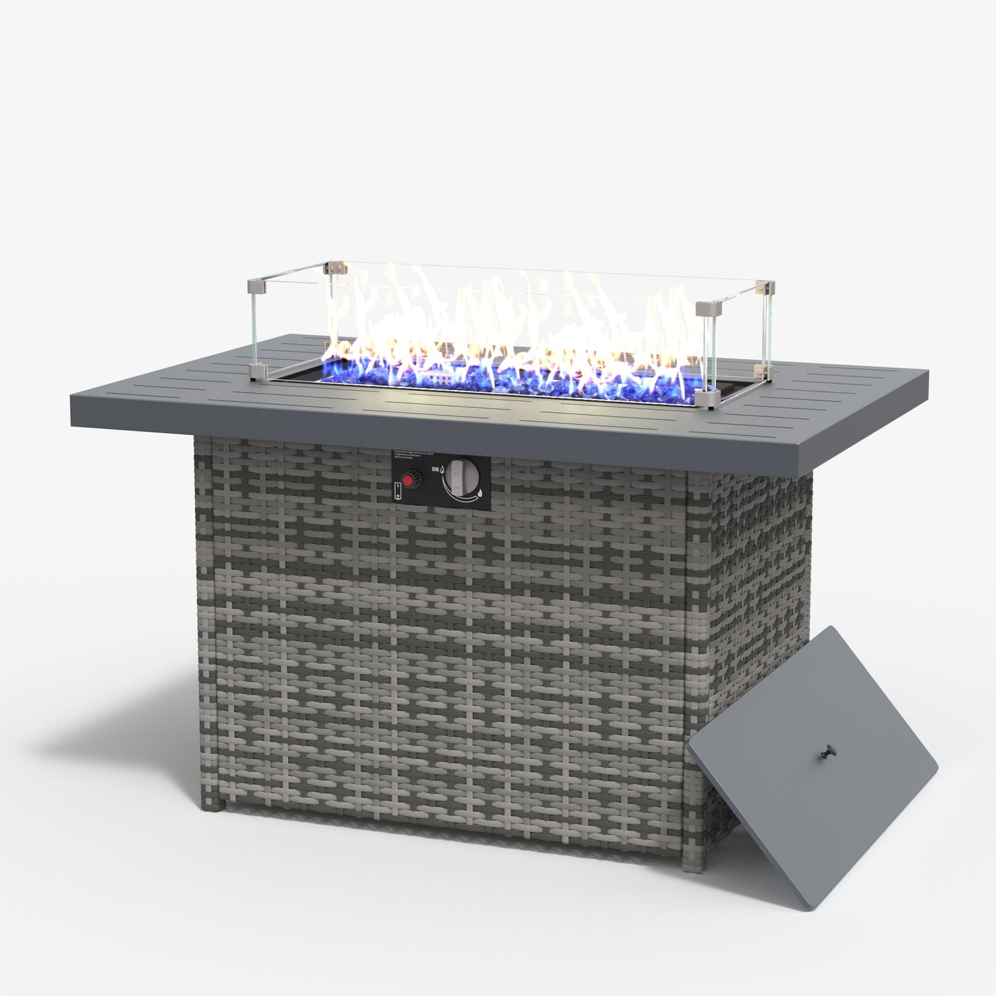 LayinSun 44-Inch Propane Gas Rectangle Fire Pit Table - Aluminum Tabletop