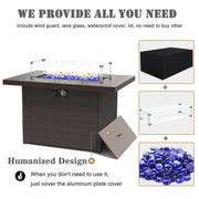 LayinSun 44-Inch Propane Gas Rectangle Fire Pit Table - Aluminum Tabletop