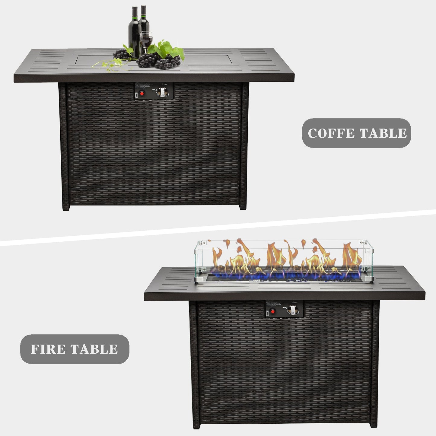 LayinSun 44-Inch Propane Gas Rectangle Fire Pit Table - Aluminum Tabletop