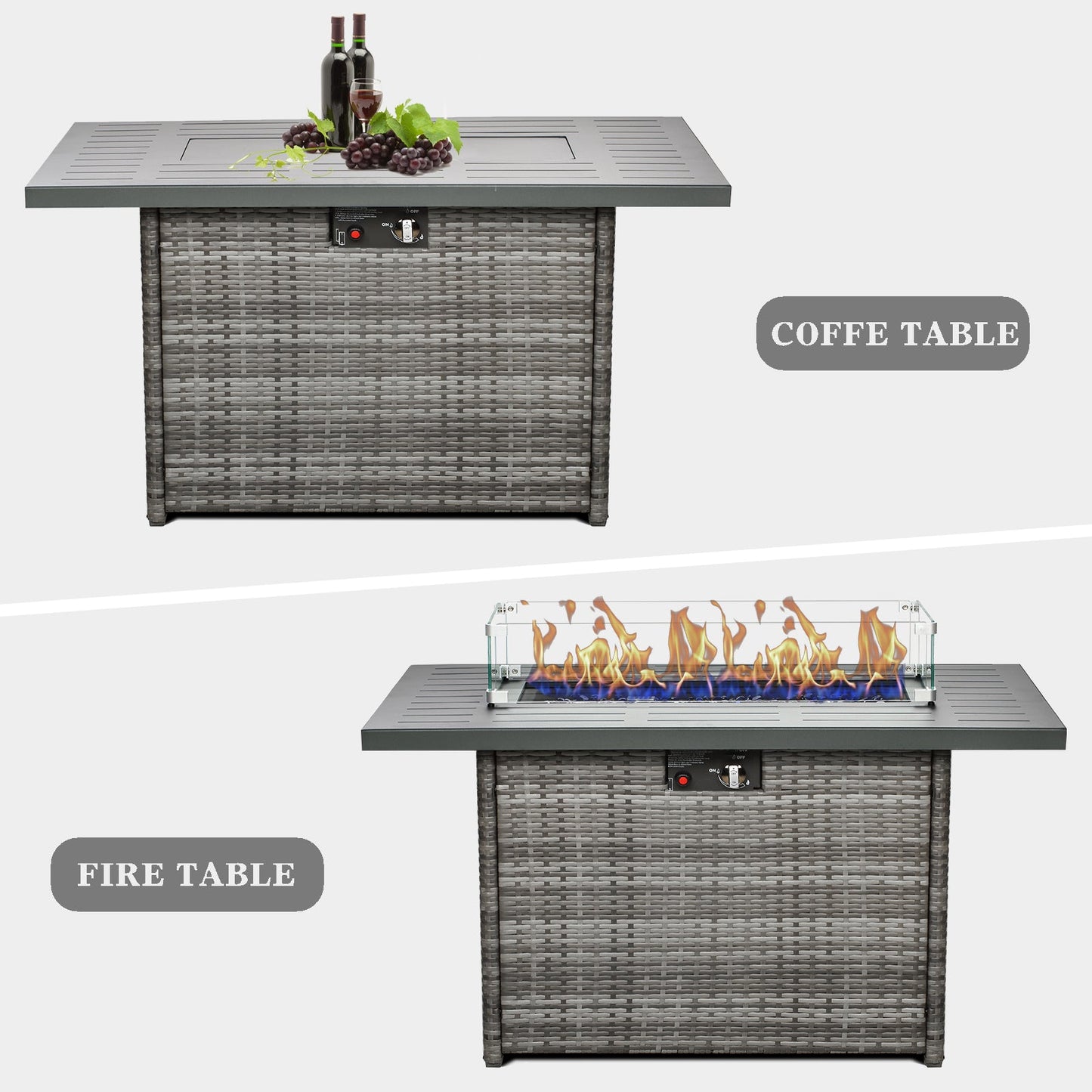 LayinSun 44-Inch Propane Gas Rectangle Fire Pit Table - Aluminum Tabletop
