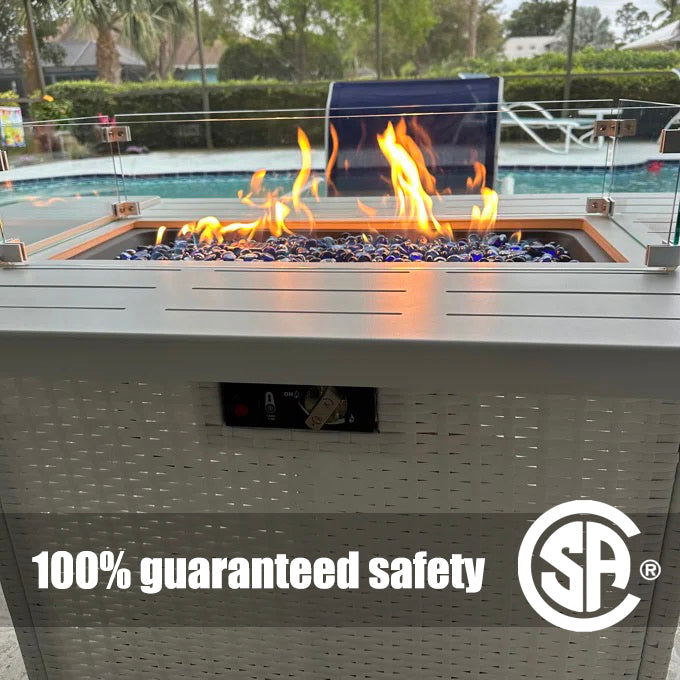 LayinSun 44-Inch Propane Gas Rectangle Fire Pit Table - Aluminum Tabletop