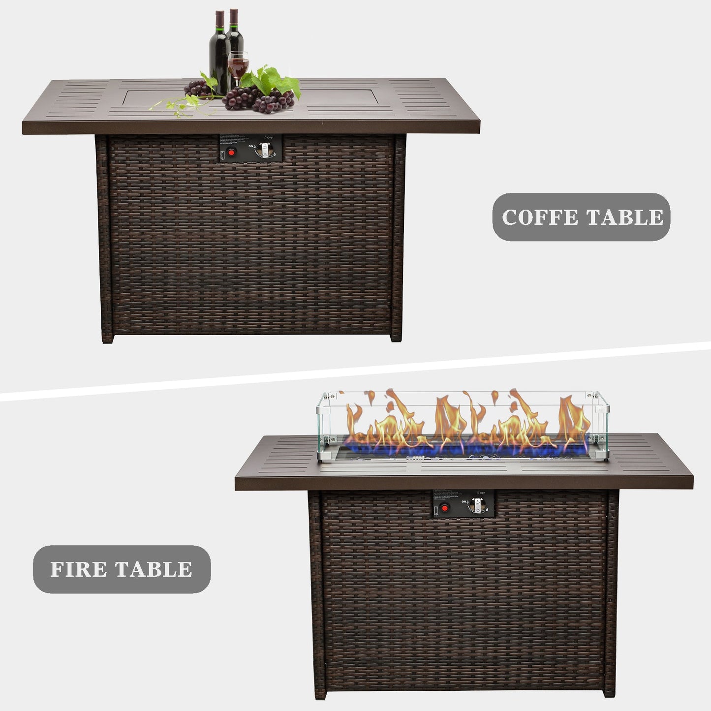 LayinSun 44-Inch Propane Gas Rectangle Fire Pit Table - Aluminum Tabletop