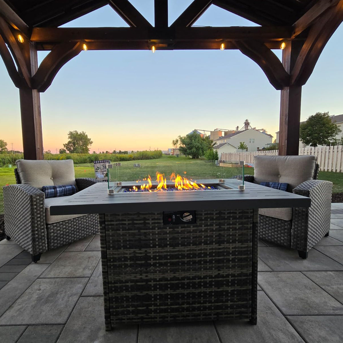 LayinSun 44-Inch Propane Gas Rectangle Fire Pit Table - Aluminum Tabletop