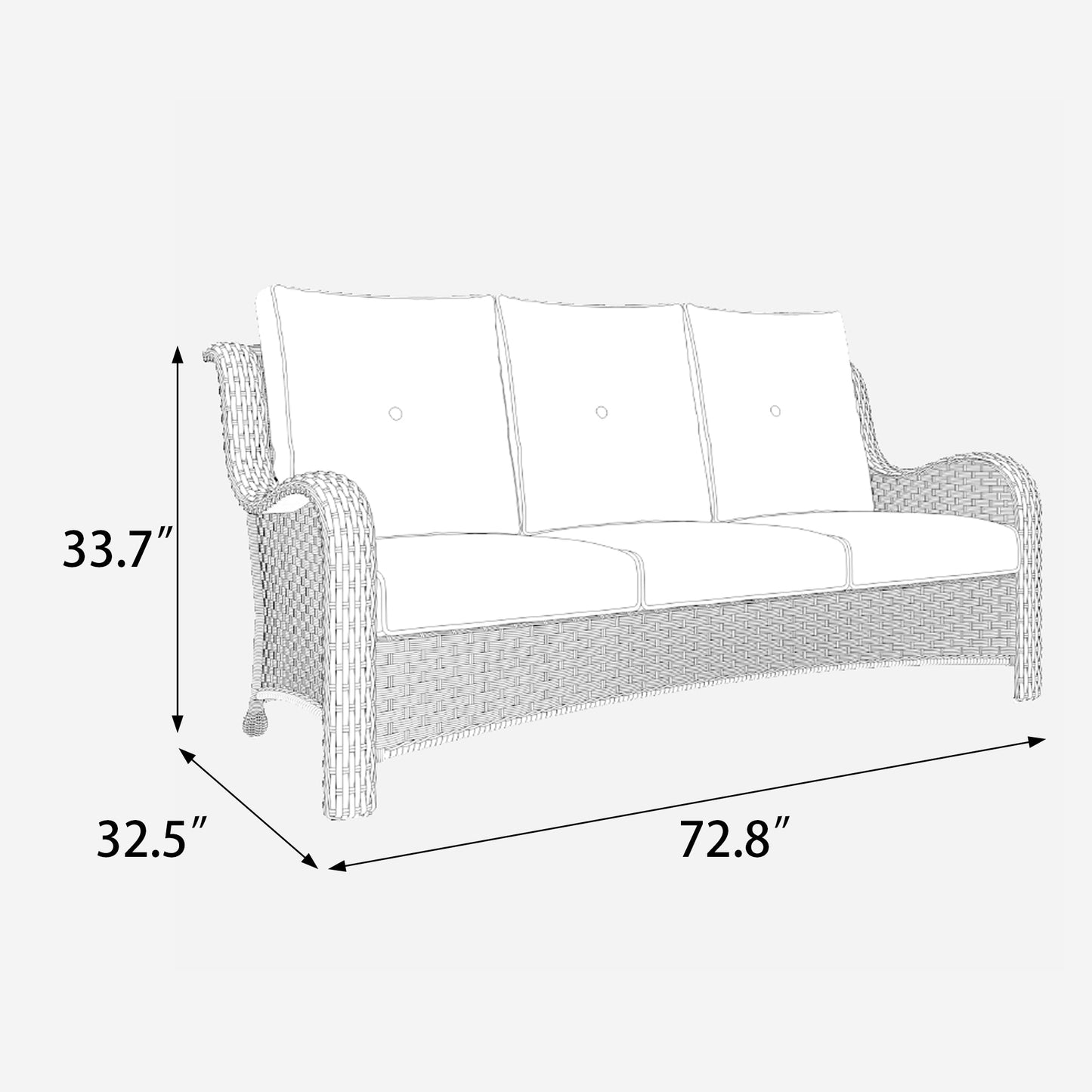 LayinSun Wicker Outdoor Sofa 3-Seat Couch - Monterey Collection