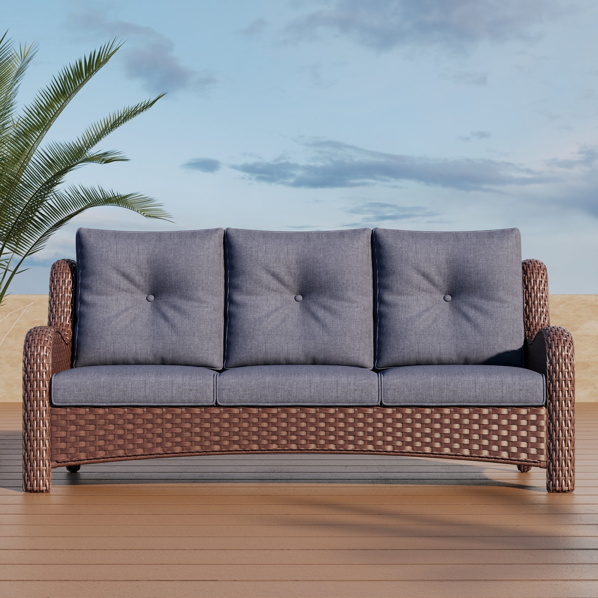 LayinSun Wicker Outdoor Sofa 3-Seat Couch - Monterey Collection