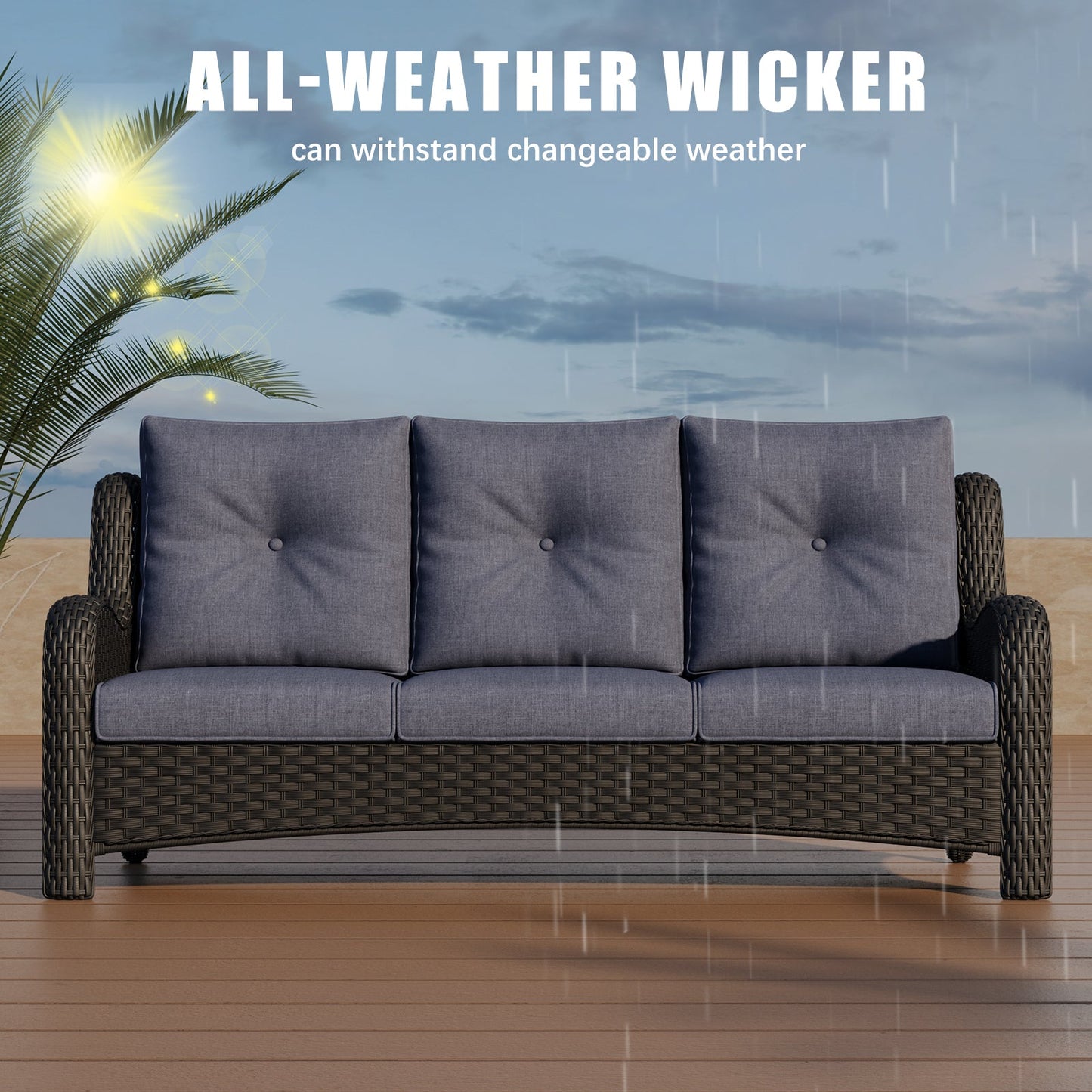 LayinSun Wicker Outdoor Sofa 3-Seat Couch - Monterey Collection