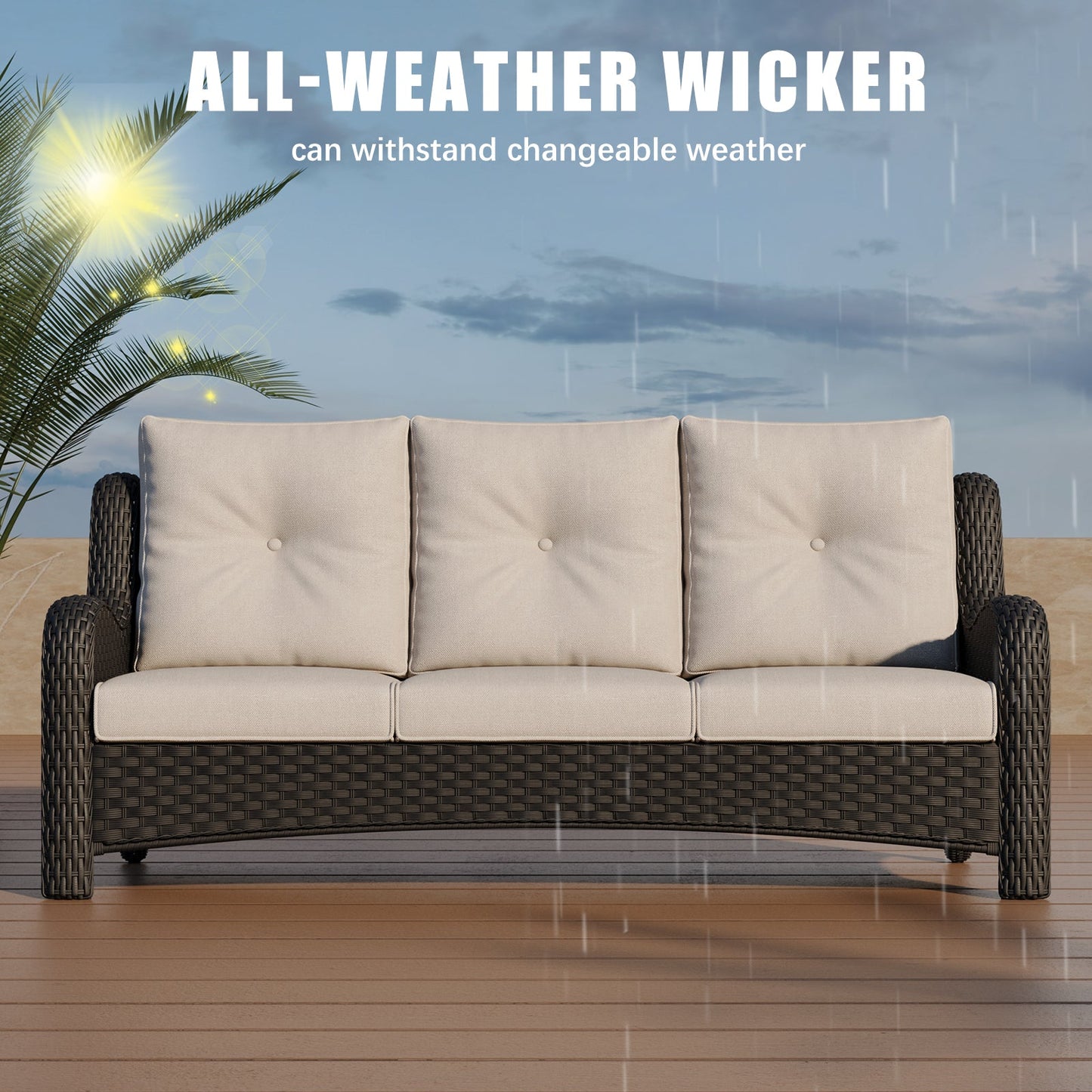 LayinSun Wicker Outdoor Sofa 3-Seat Couch - Monterey Collection