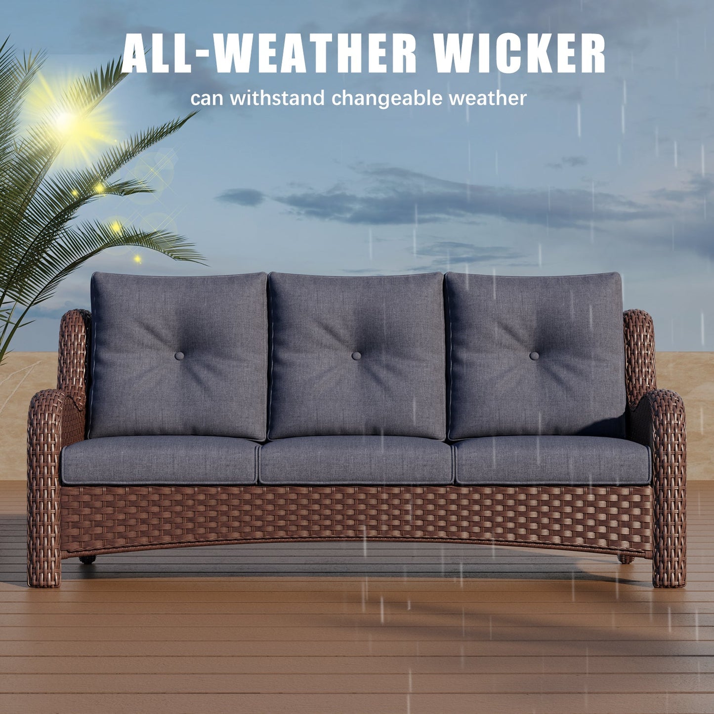 LayinSun Wicker Outdoor Sofa 3-Seat Couch - Monterey Collection
