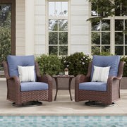 LayinSun 3 - Piece Curved Armrest Wicker Swivel Glider Lounge Chairs Set
