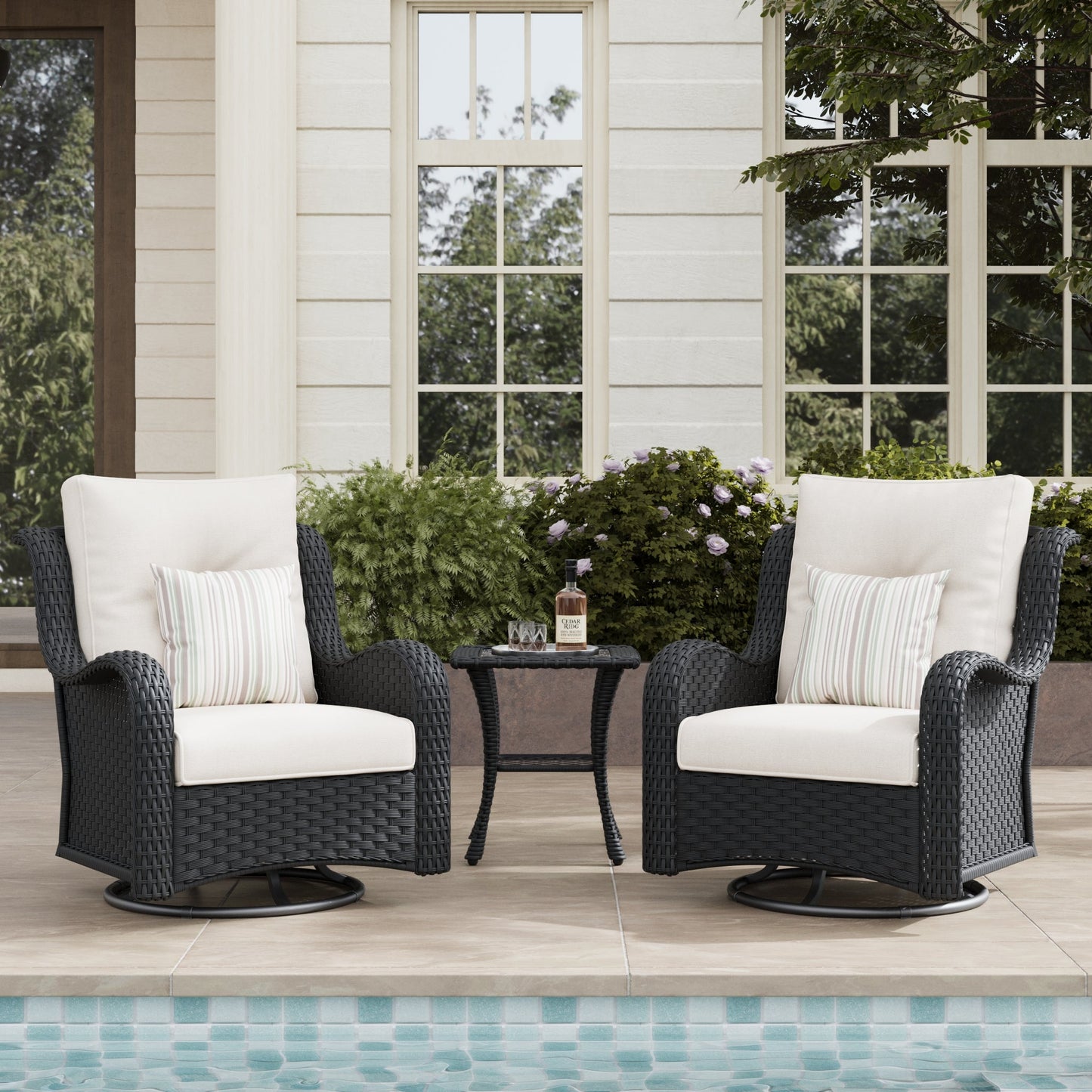 LayinSun 3 - Piece Curved Armrest Wicker Swivel Glider Lounge Chairs Set