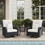 LayinSun 3 - Piece Curved Armrest Wicker Swivel Glider Lounge Chairs Set