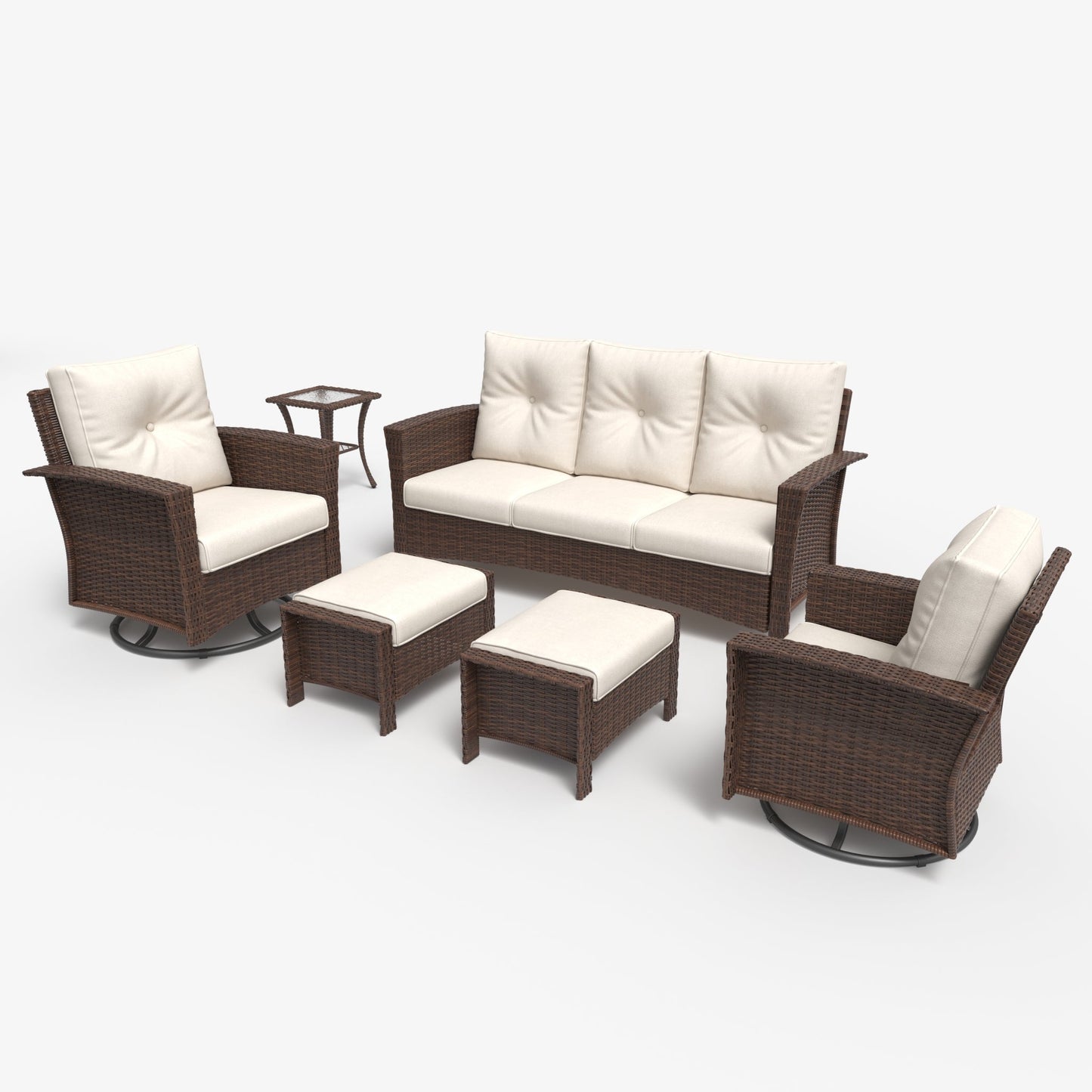 LayinSun 6 Piece Patio Set with wicker Swivel Rocking Chairs