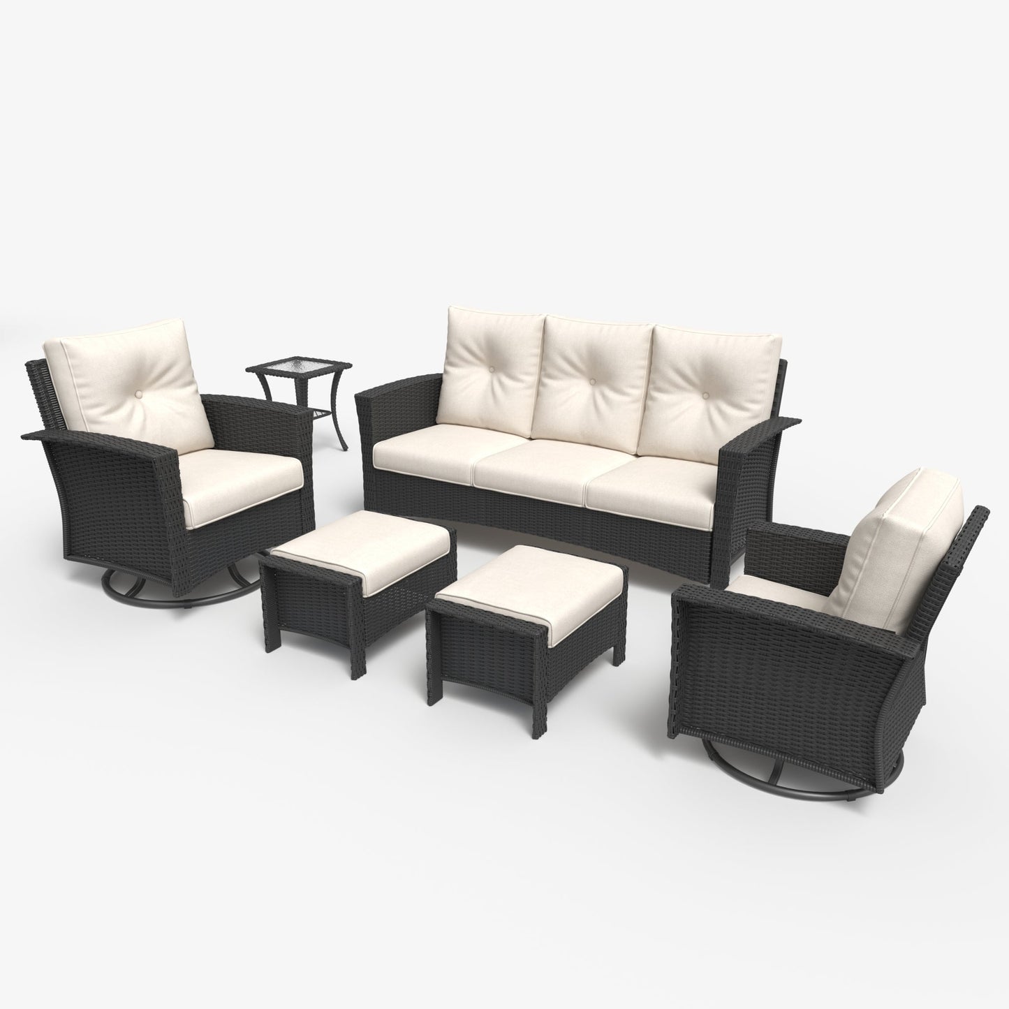 LayinSun 6 Piece Patio Set with wicker Swivel Rocking Chairs