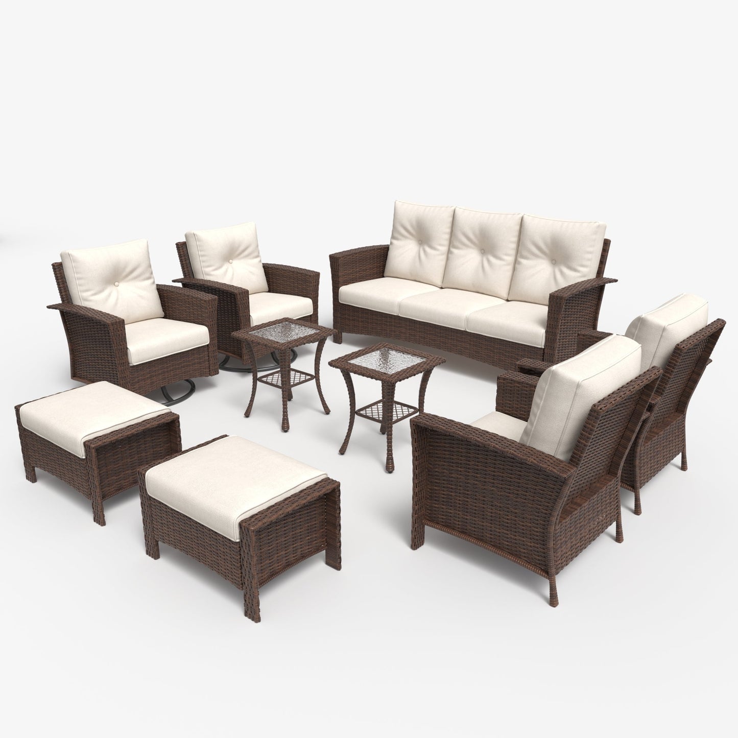 LayinSun 9 Piece Patio Set with wicker Swivel Rocking Chairs