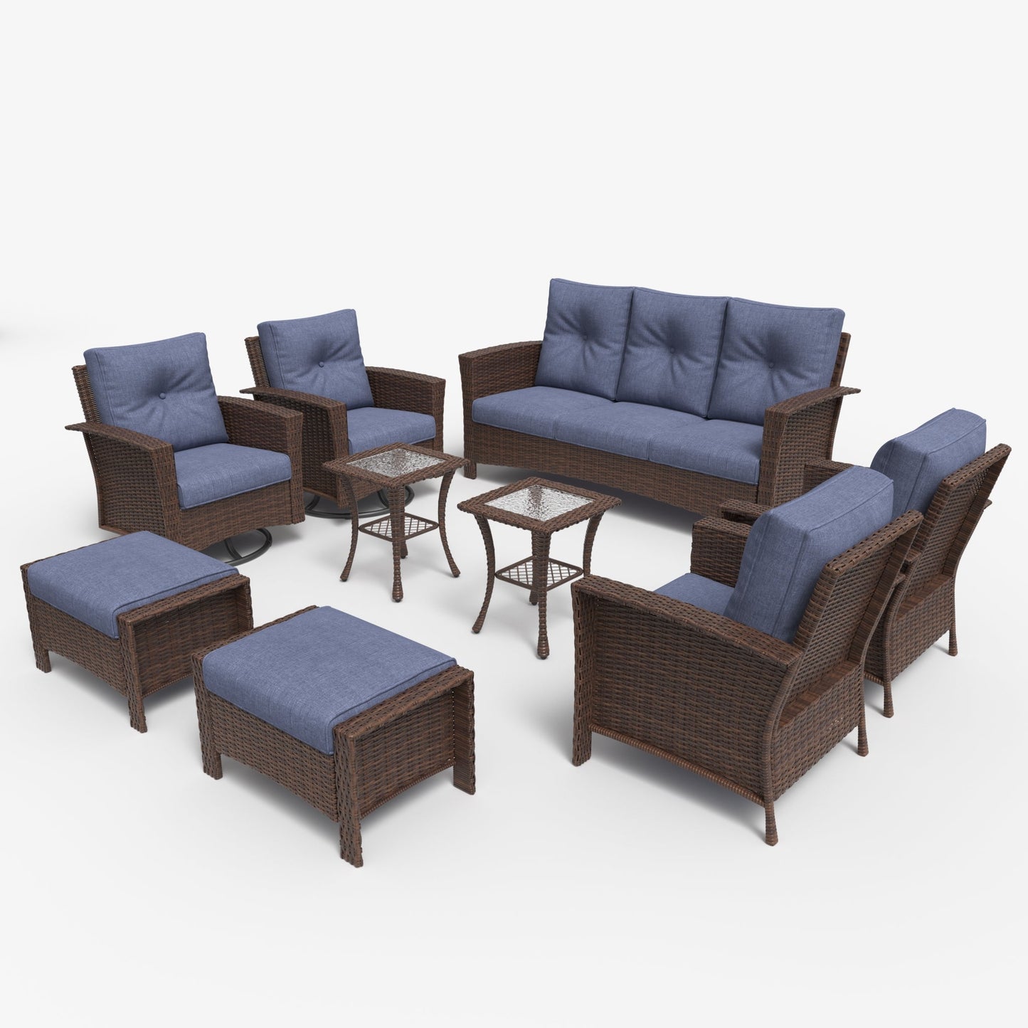 LayinSun 9 Piece Patio Set with wicker Swivel Rocking Chairs