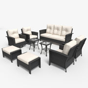 LayinSun 9 Piece Patio Set with wicker Swivel Rocking Chairs