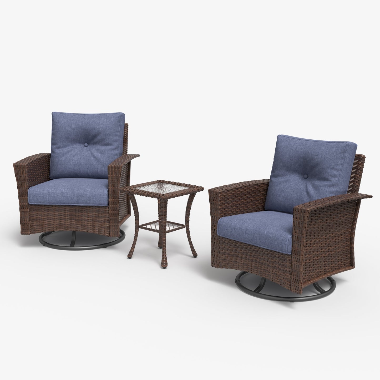 LayinSun 3 Piece Patio Set with wicker Swivel Rocking Chairs