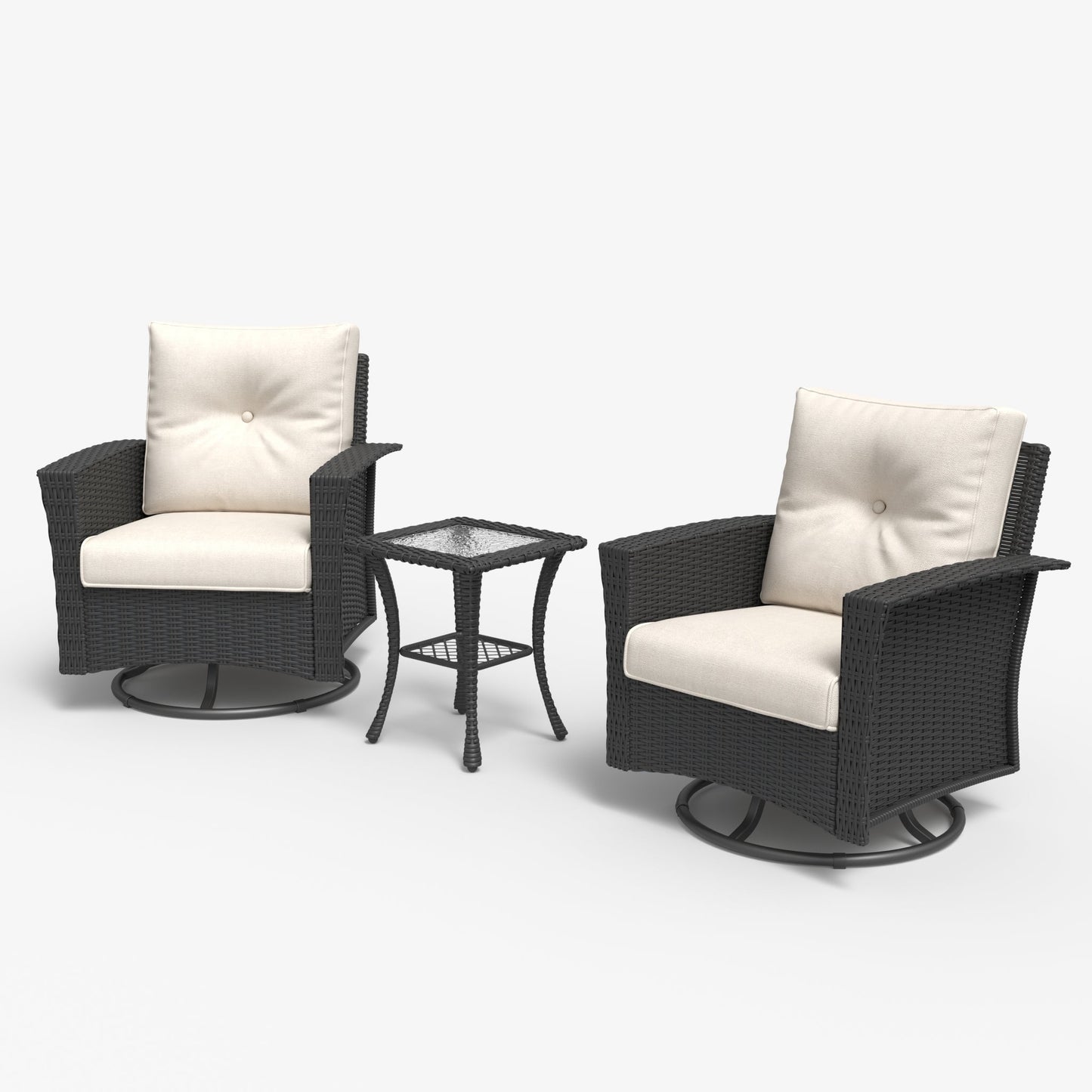 LayinSun 3 Piece Patio Set with wicker Swivel Rocking Chairs