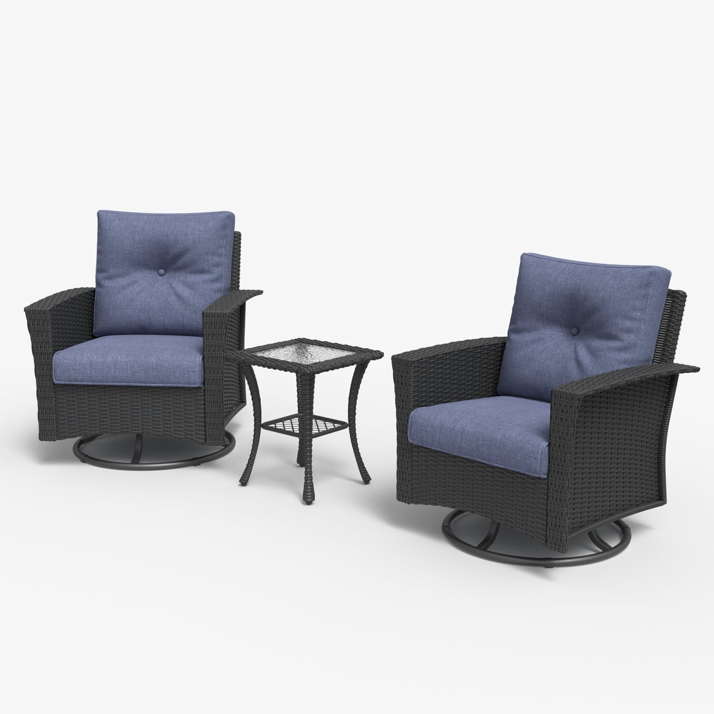 LayinSun 3 Piece Patio Set with wicker Swivel Rocking Chairs