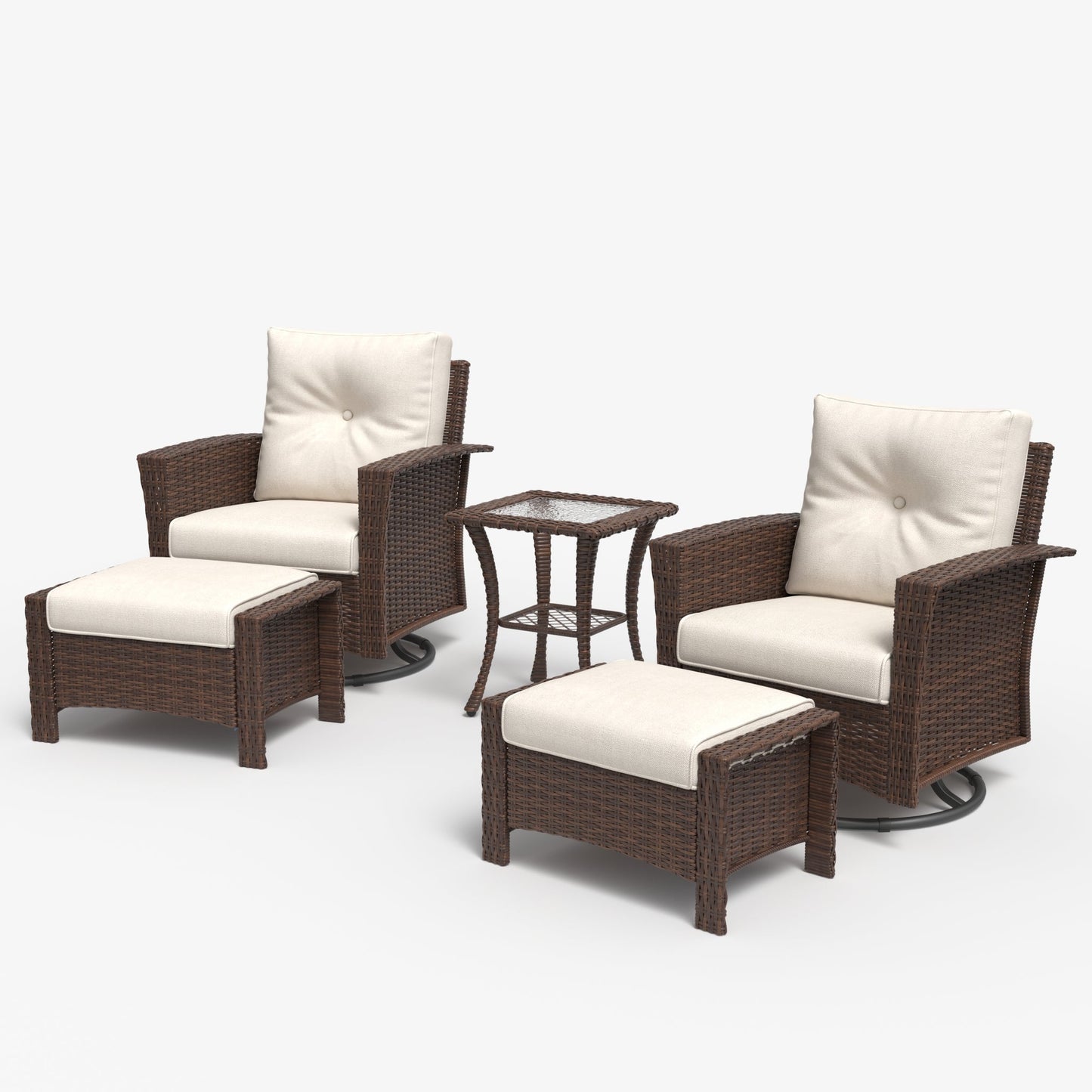 LayinSun 5 Piece Patio Set with wicker Swivel Rocking Chairs
