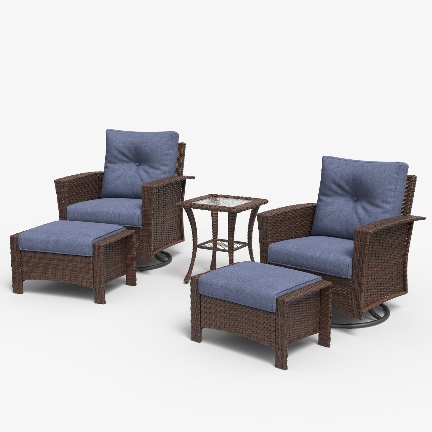 LayinSun 5 Piece Patio Set with wicker Swivel Rocking Chairs
