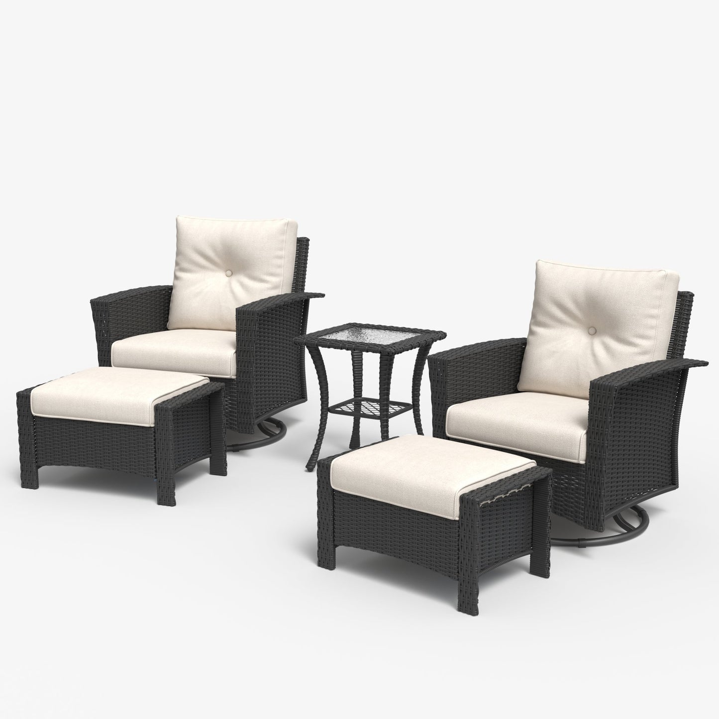 LayinSun 5 Piece Patio Set with wicker Swivel Rocking Chairs