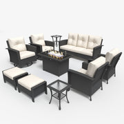 LayinSun 10 Piece Patio Set with wicker Swivel Rocking Chairs and Fire Pit