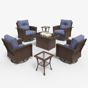 LayinSun 7 Piece Patio Set with wicker Swivel Rocking Chairs and Fire Pit