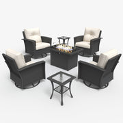 LayinSun 7 Piece Patio Set with wicker Swivel Rocking Chairs and Fire Pit