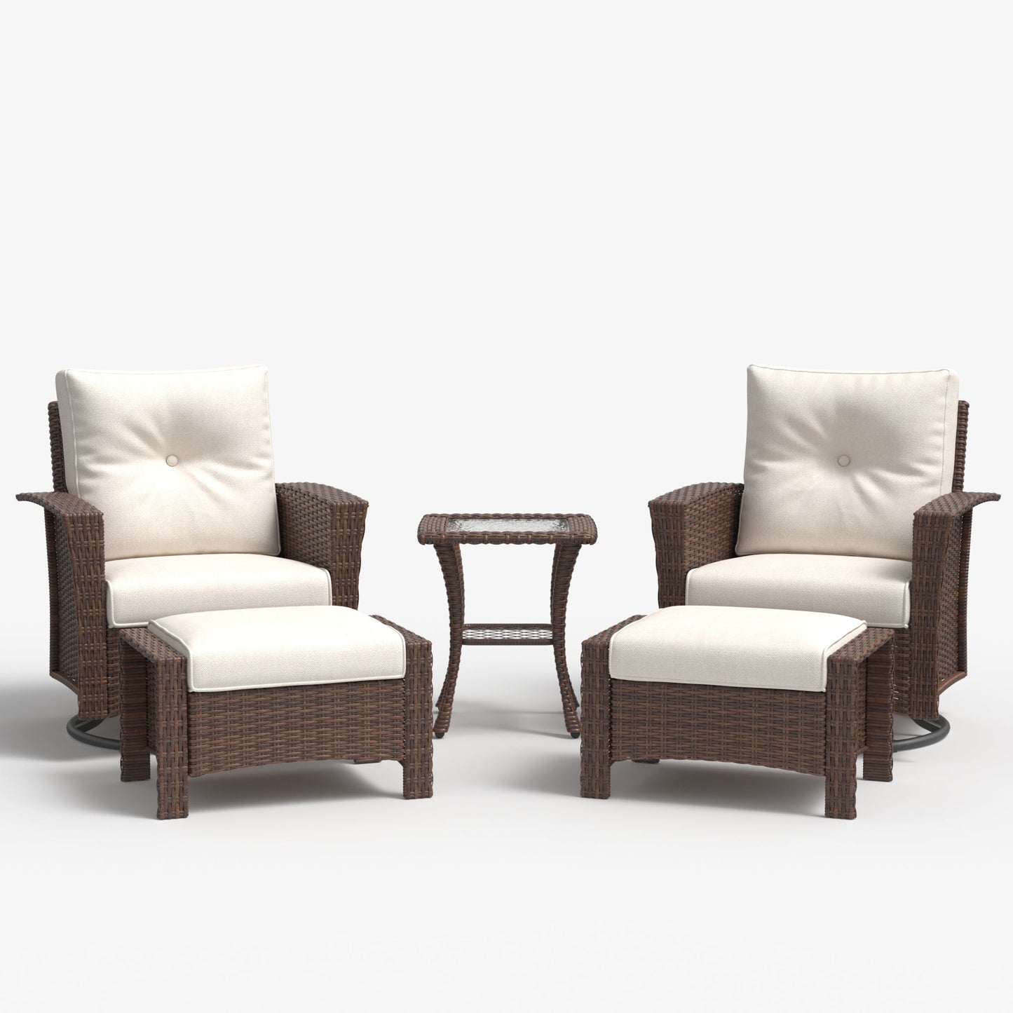 LayinSun 5 Piece Patio Set with wicker Swivel Rocking Chairs