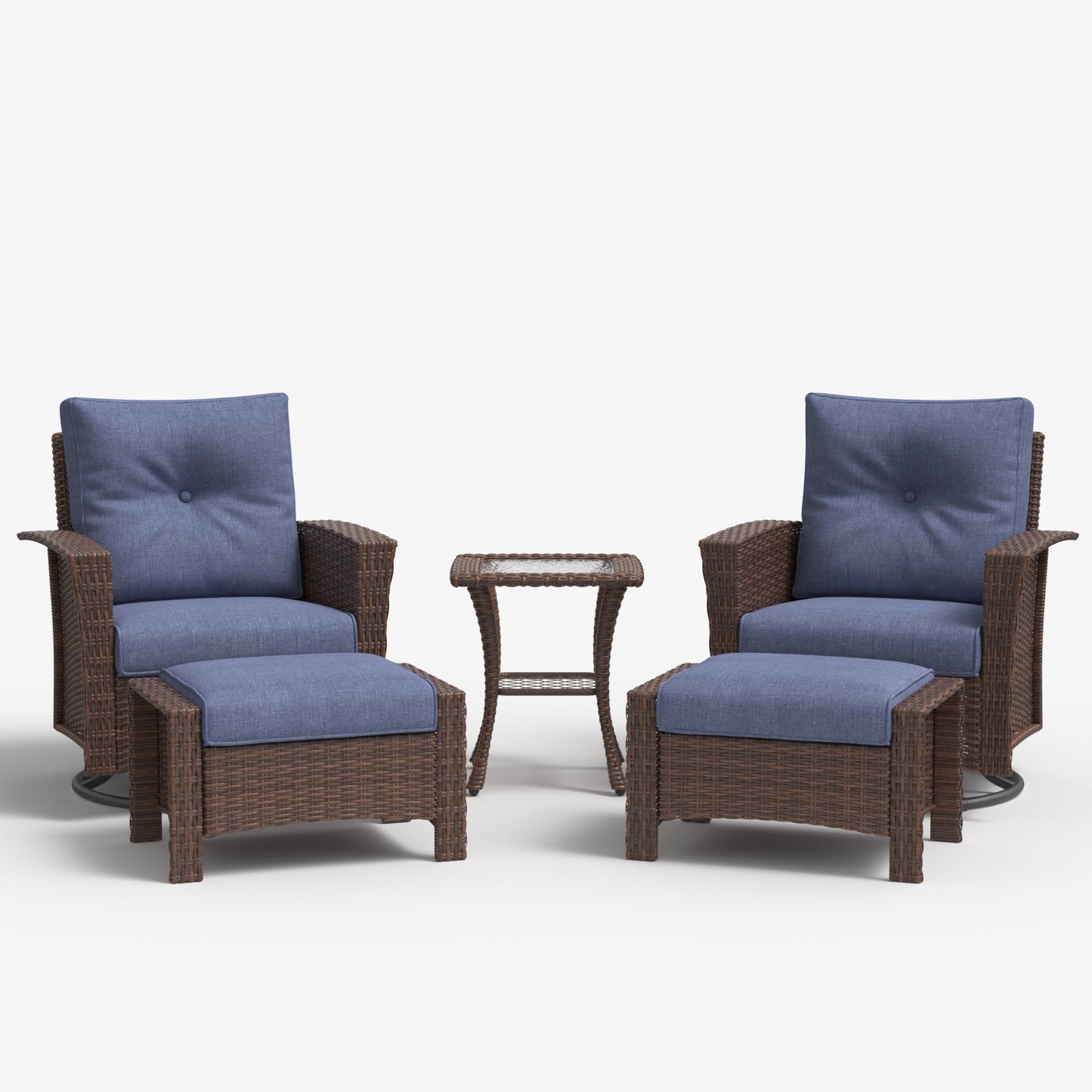 LayinSun 5 Piece Patio Set with wicker Swivel Rocking Chairs